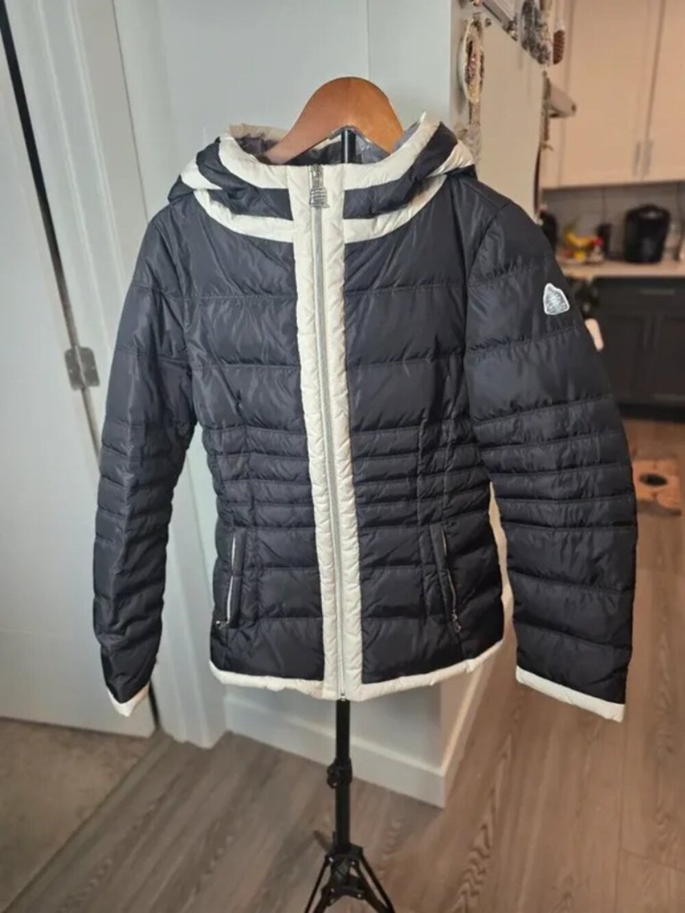 Down feathered puffer jacket, Marina Yachting, hooded with sherpa trim